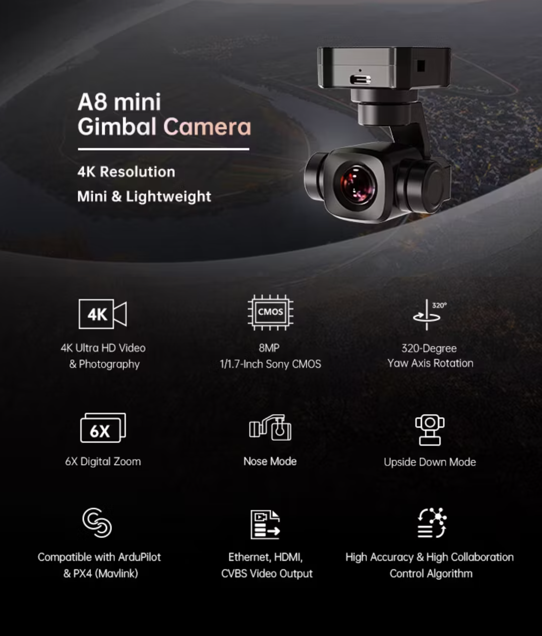 Siyi A8 Mini 4K Ai 8MP Ultra HD 6X Digital Zoom Gimbal Camera with DVR 1/1.7 Inch Sony Sensor - Image 9